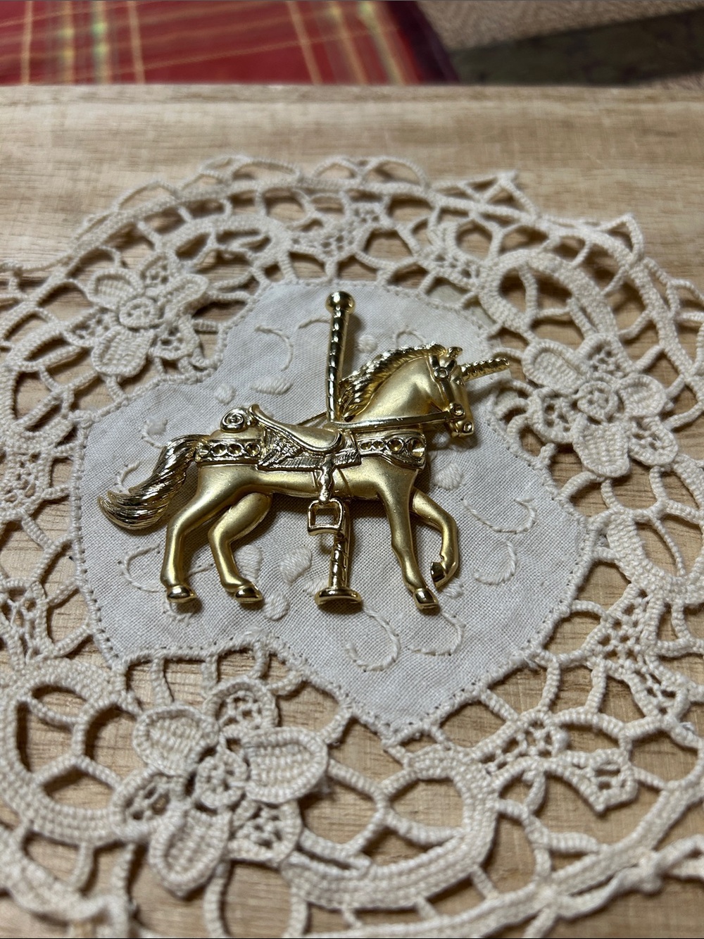 Vintage Gold-Toned Carousel Unicorn Brooch 1980’s Unused